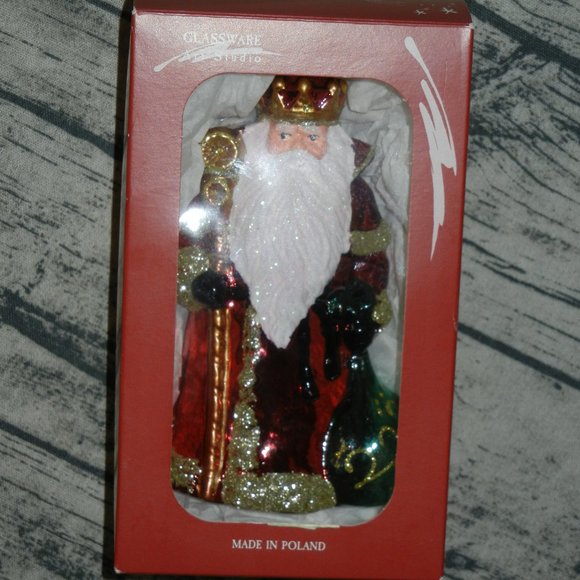 Glassware Art Studio Christmas Santa Ornament Blown Glass Hand Painted   Poland - Picture 1 of 4